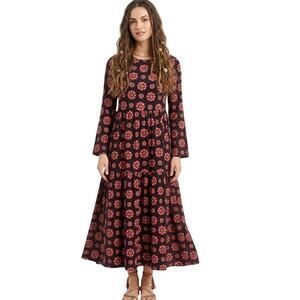 ASOS Floral Midi Dress Cottagecore Bohemian Red Pink Orange Tiered US 0 XXS